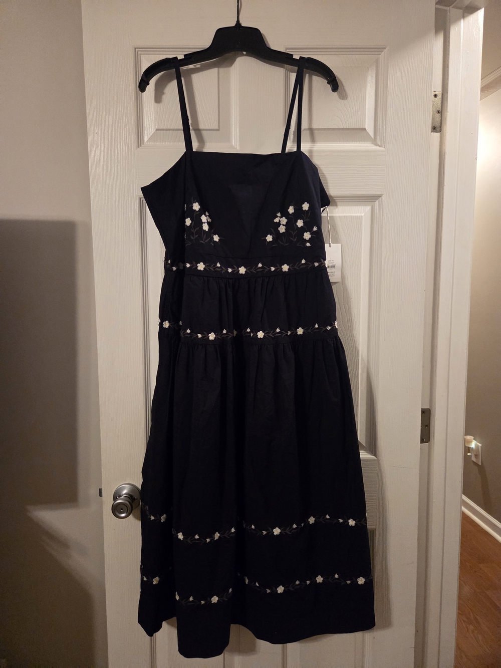 Women’s Navy Blue Floral Embroidered Spaghetti Strap Dress NWT